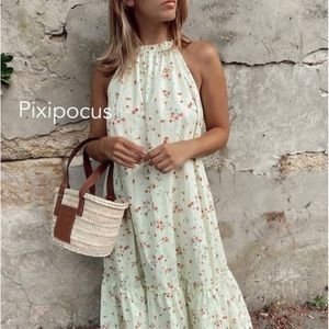 Zara Halter Midi Dress Blogger Fav. Long Backless dress with halter neckline